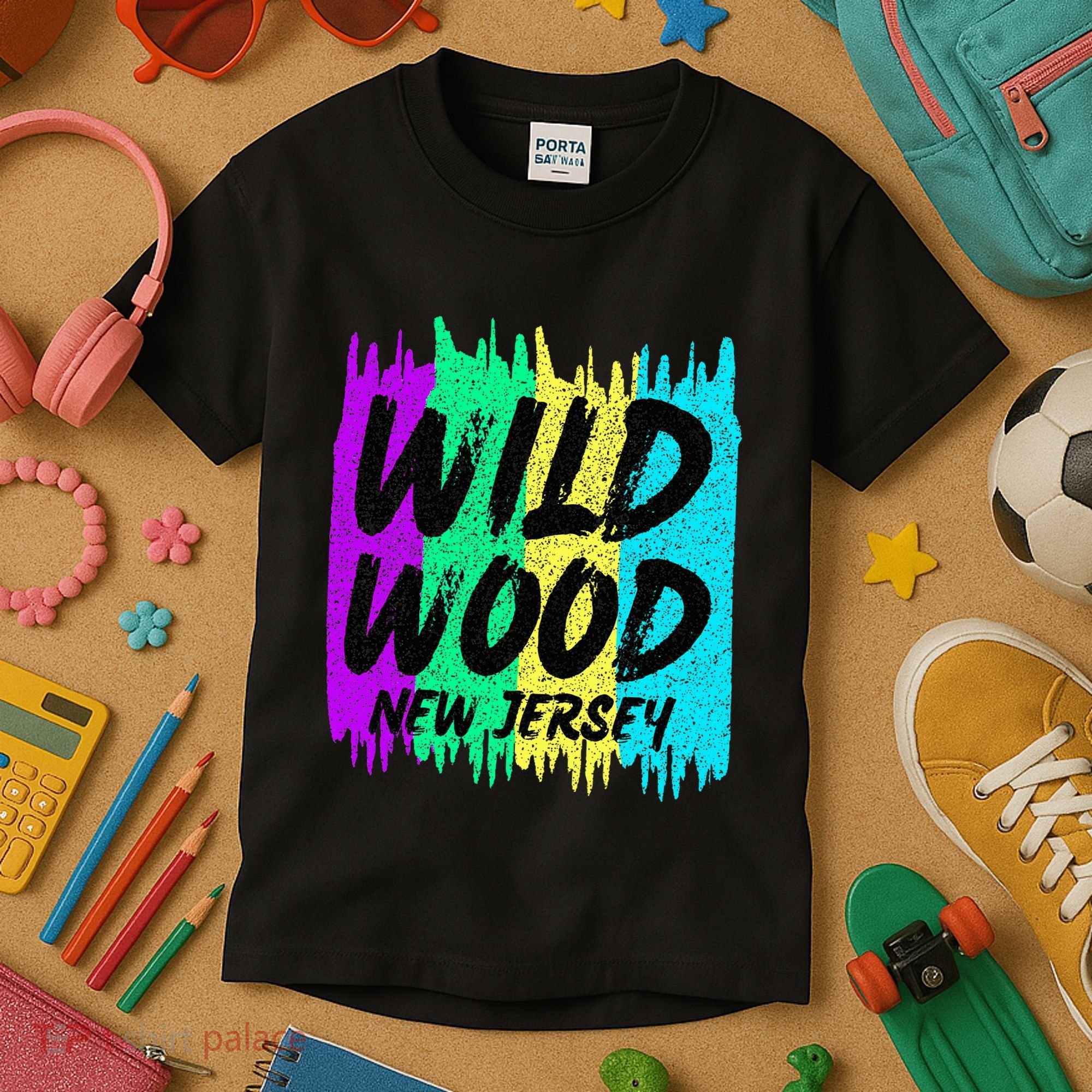 Cool Artsy Wild Wood New Jersey Beach Lover Boardwalk Kids T-Shirt