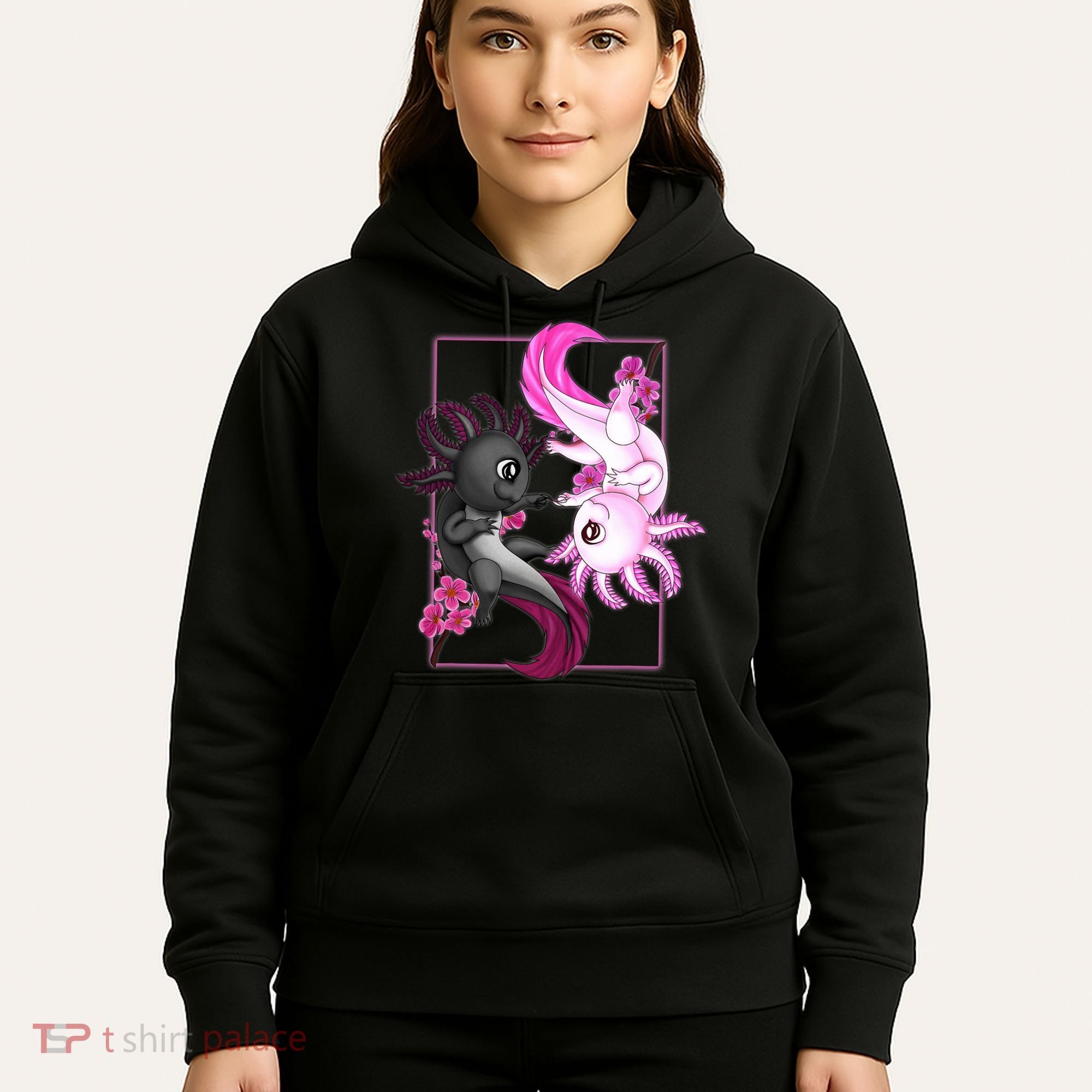 Cute Axolotl Yin Yang Plush Pets Cherry Blossom Hoodie