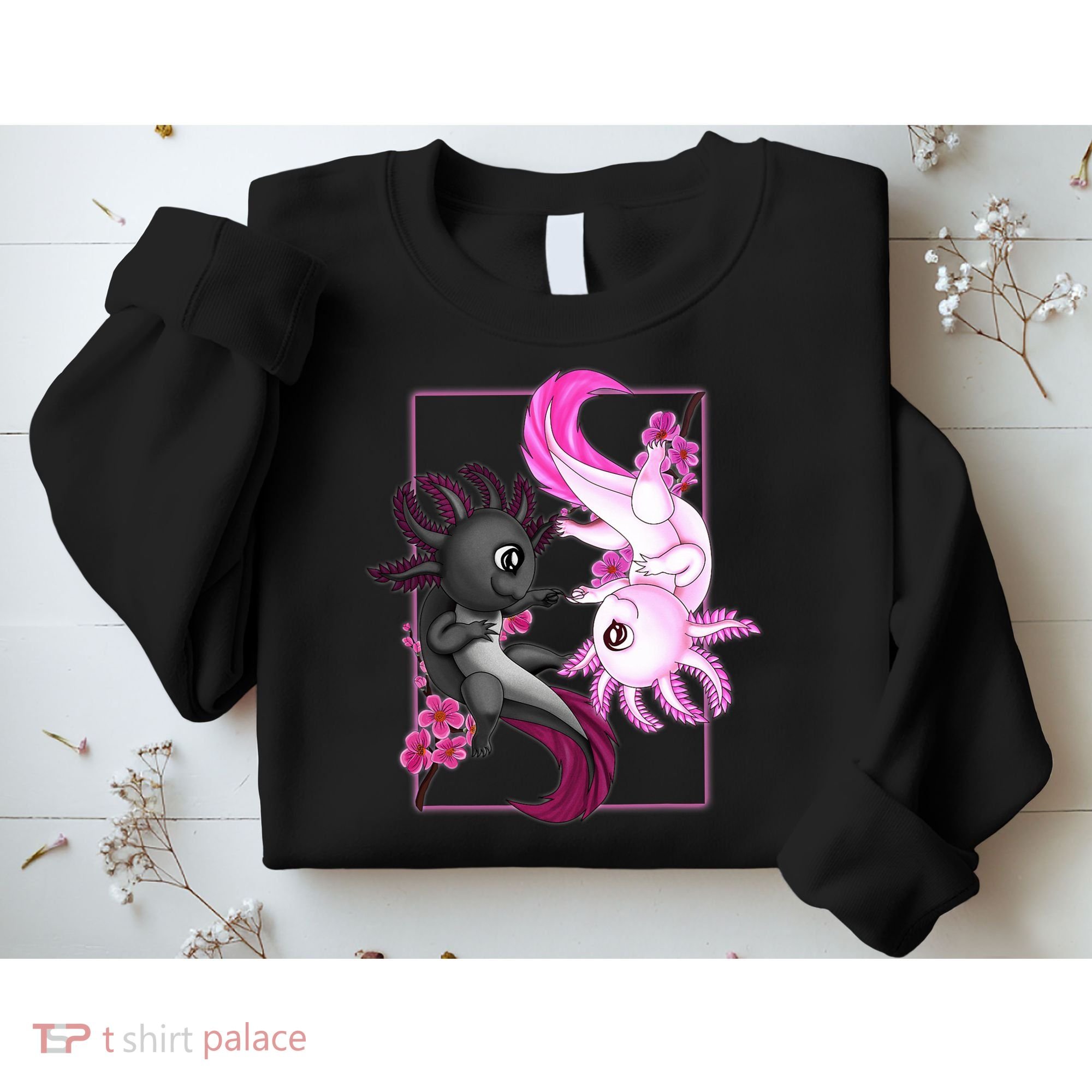 Cute Axolotl Yin Yang Plush Pets Cherry Blossom Sweatshirt