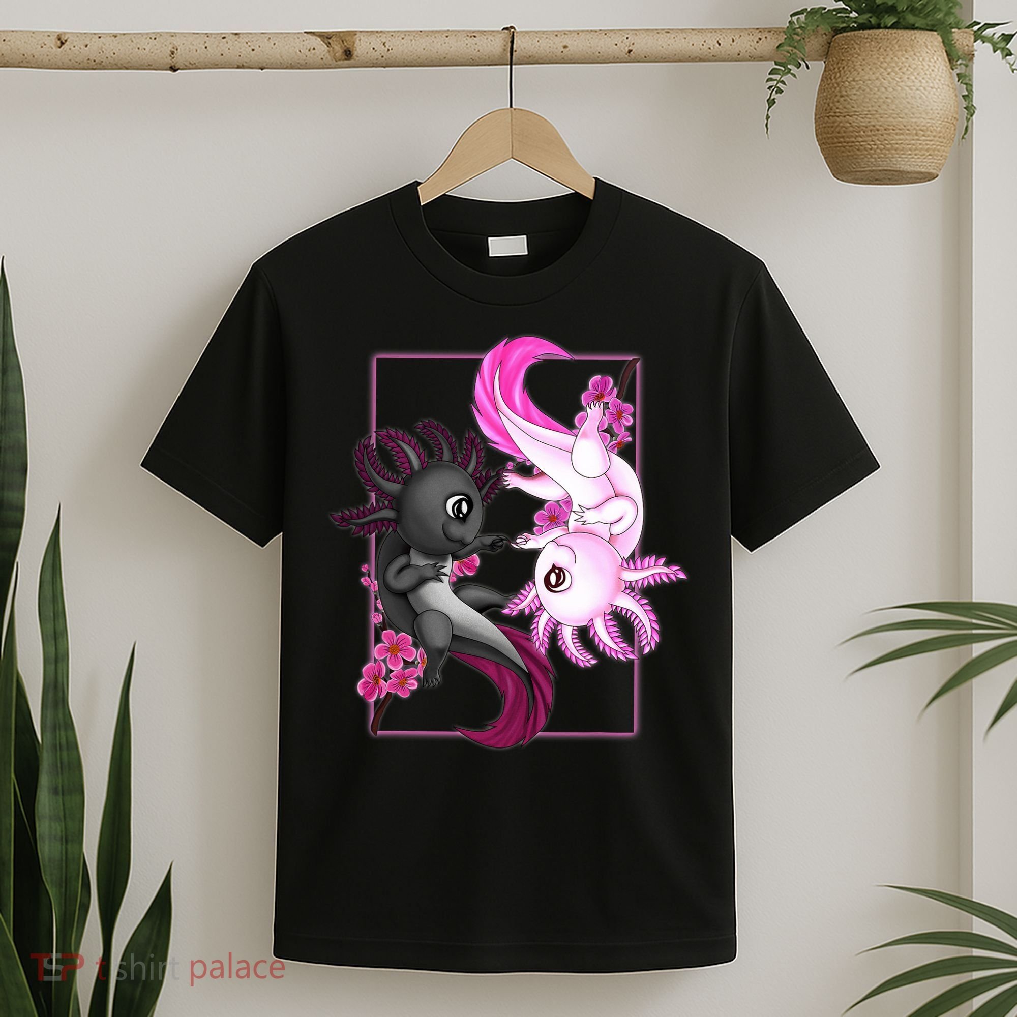 Cute Axolotl Yin Yang Plush Pets Cherry Blossom T-Shirt