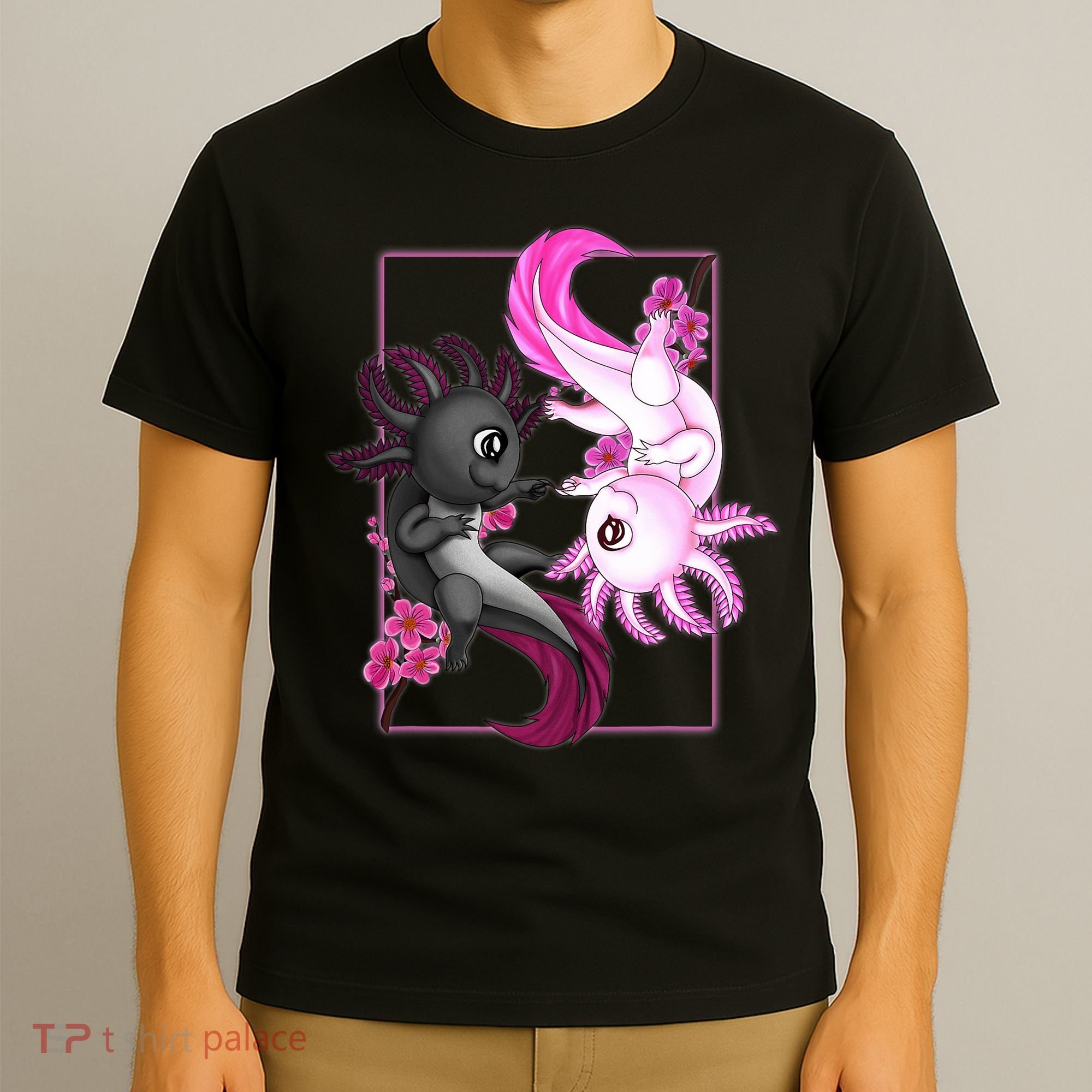 Cute Axolotl Yin Yang Plush Pets Cherry Blossom T-Shirt