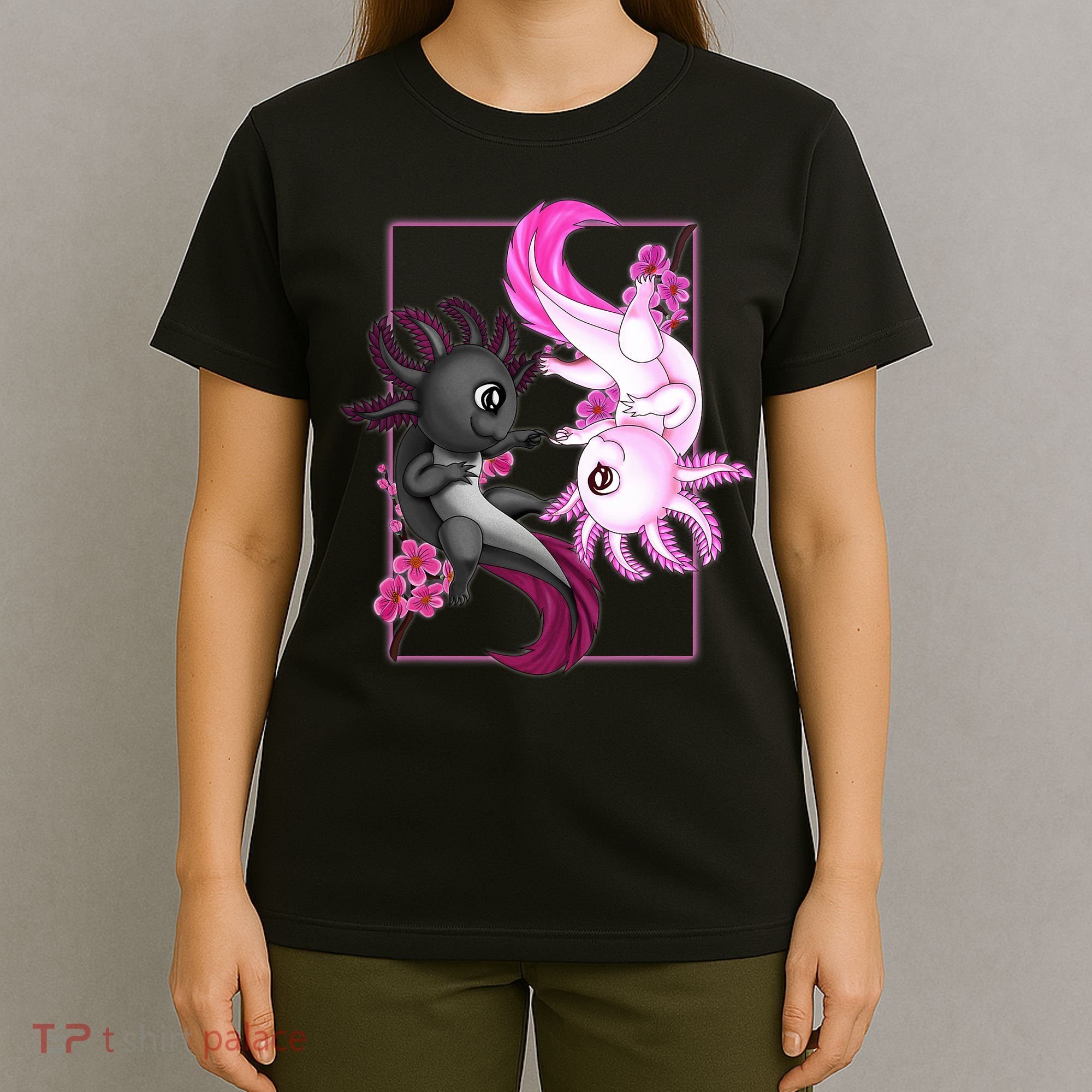 Cute Axolotl Yin Yang Plush Pets Cherry Blossom T-Shirt