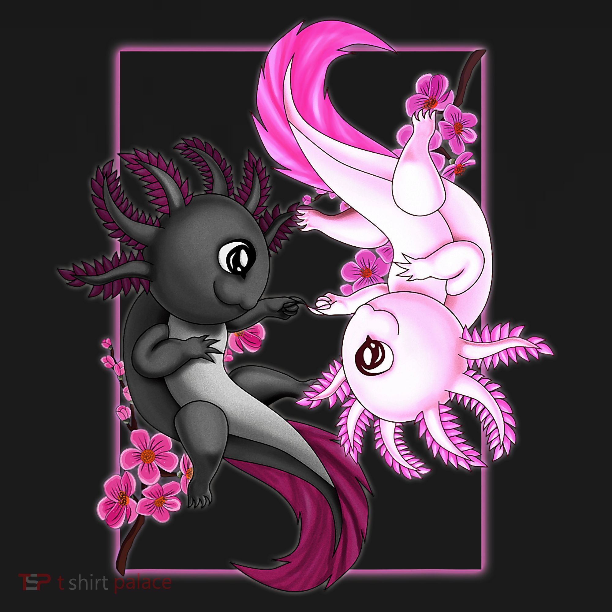 Cute Axolotl Yin Yang Plush Pets Cherry Blossom T-Shirt