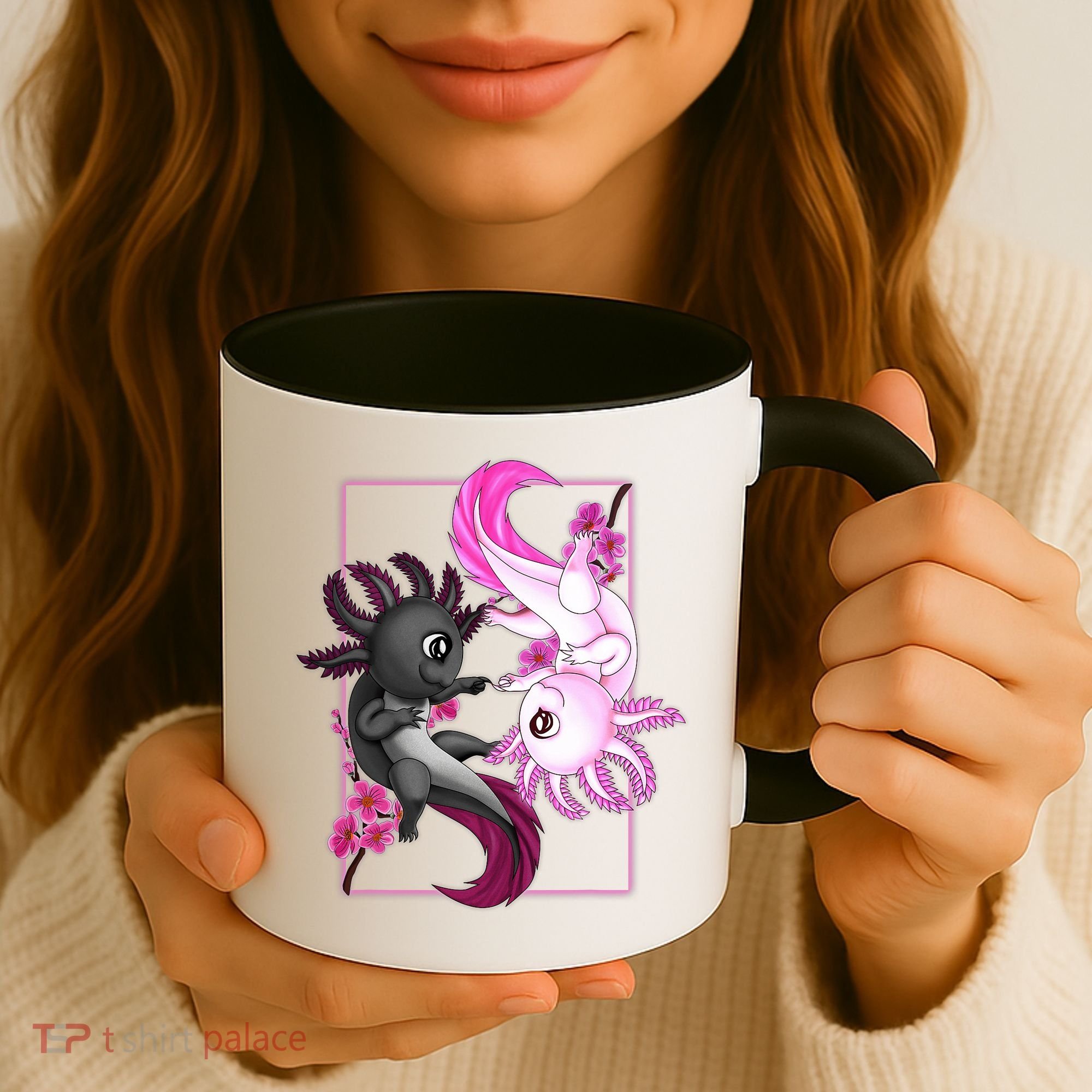 Cute Axolotl Yin Yang Plush Pets Cherry Blossom Coffee Mug