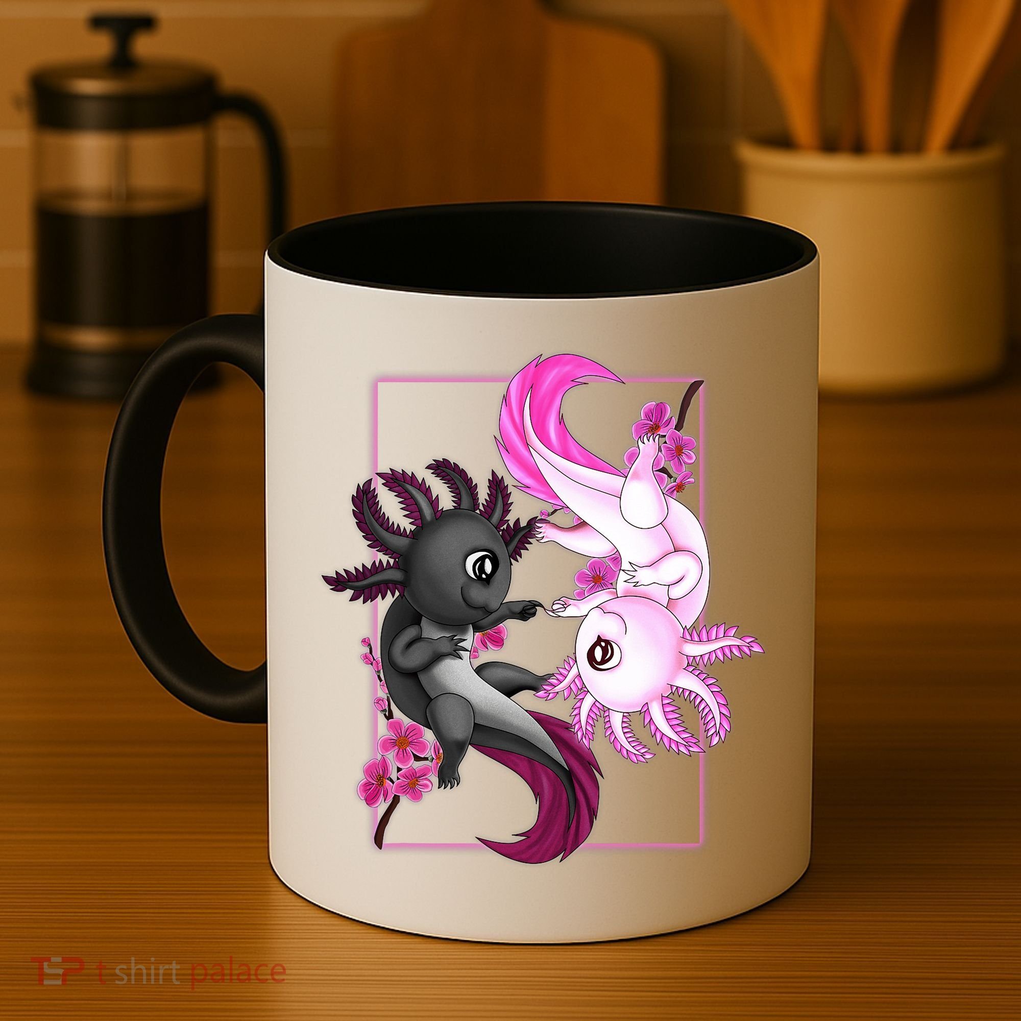 Cute Axolotl Yin Yang Plush Pets Cherry Blossom Coffee Mug