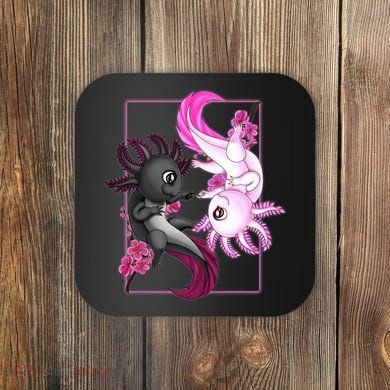 Cute Axolotl Yin Yang Plush Pets Cherry Blossom Coaster