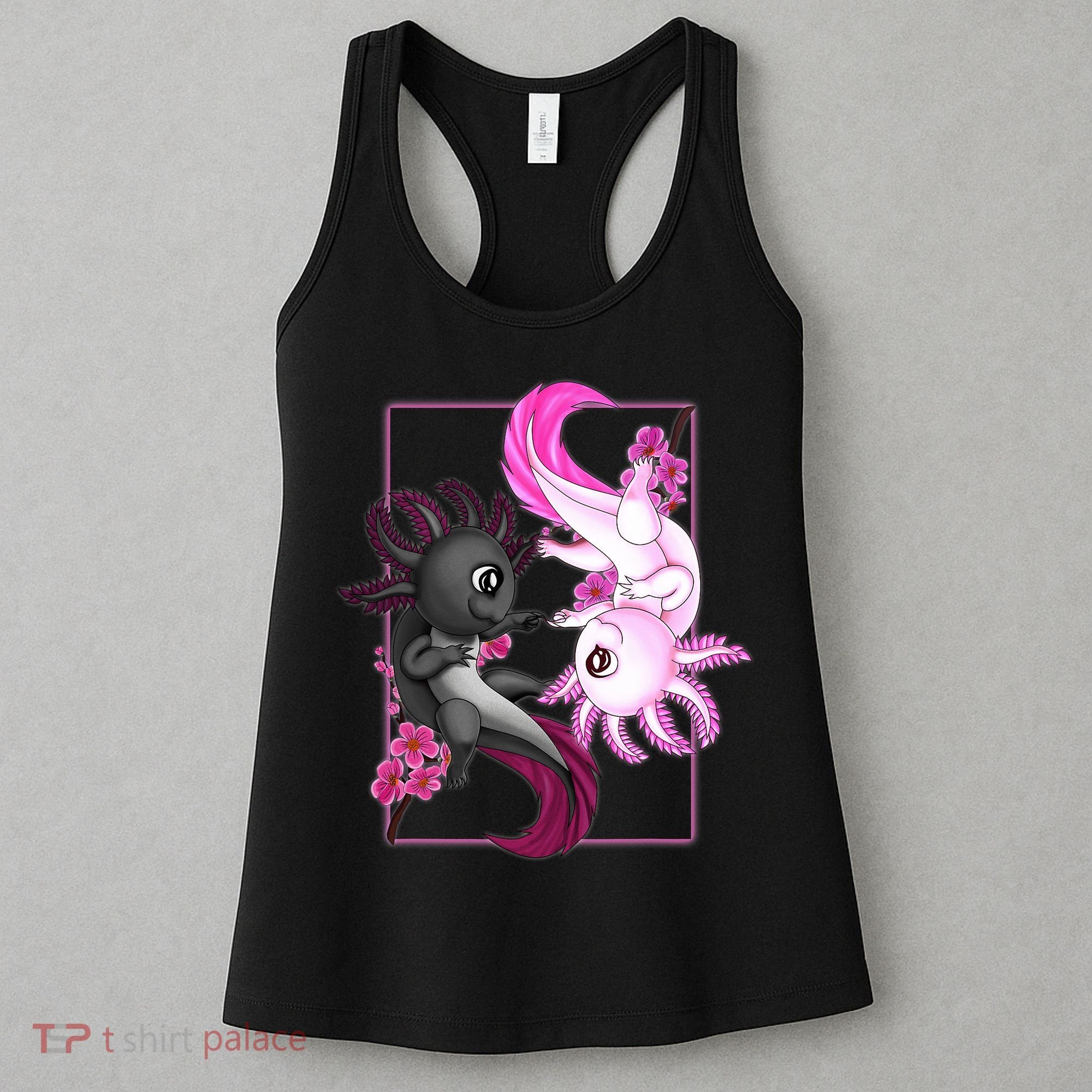 Cute Axolotl Yin Yang Plush Pets Cherry Blossom Women's Tank Top