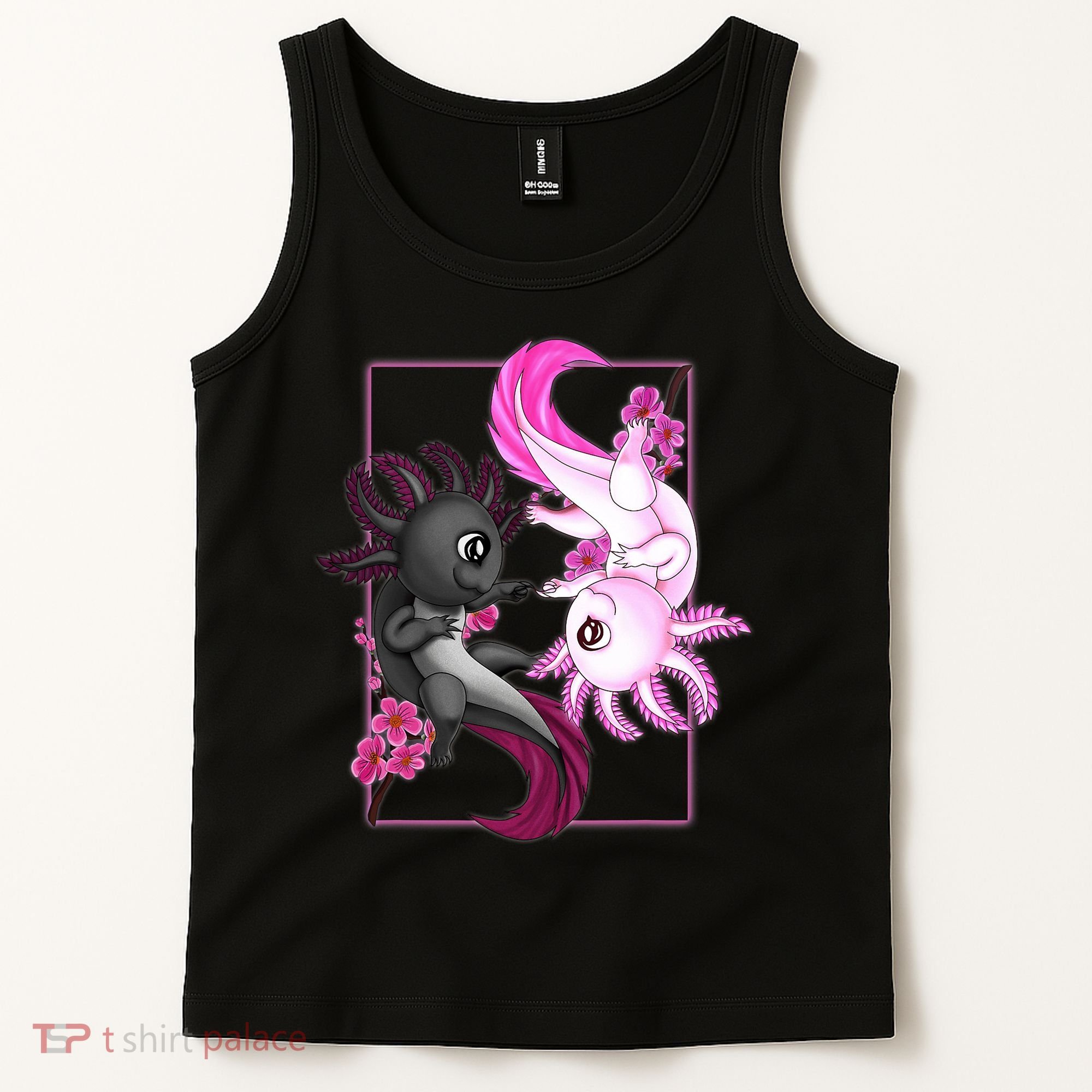 Cute Axolotl Yin Yang Plush Pets Cherry Blossom Tank Top
