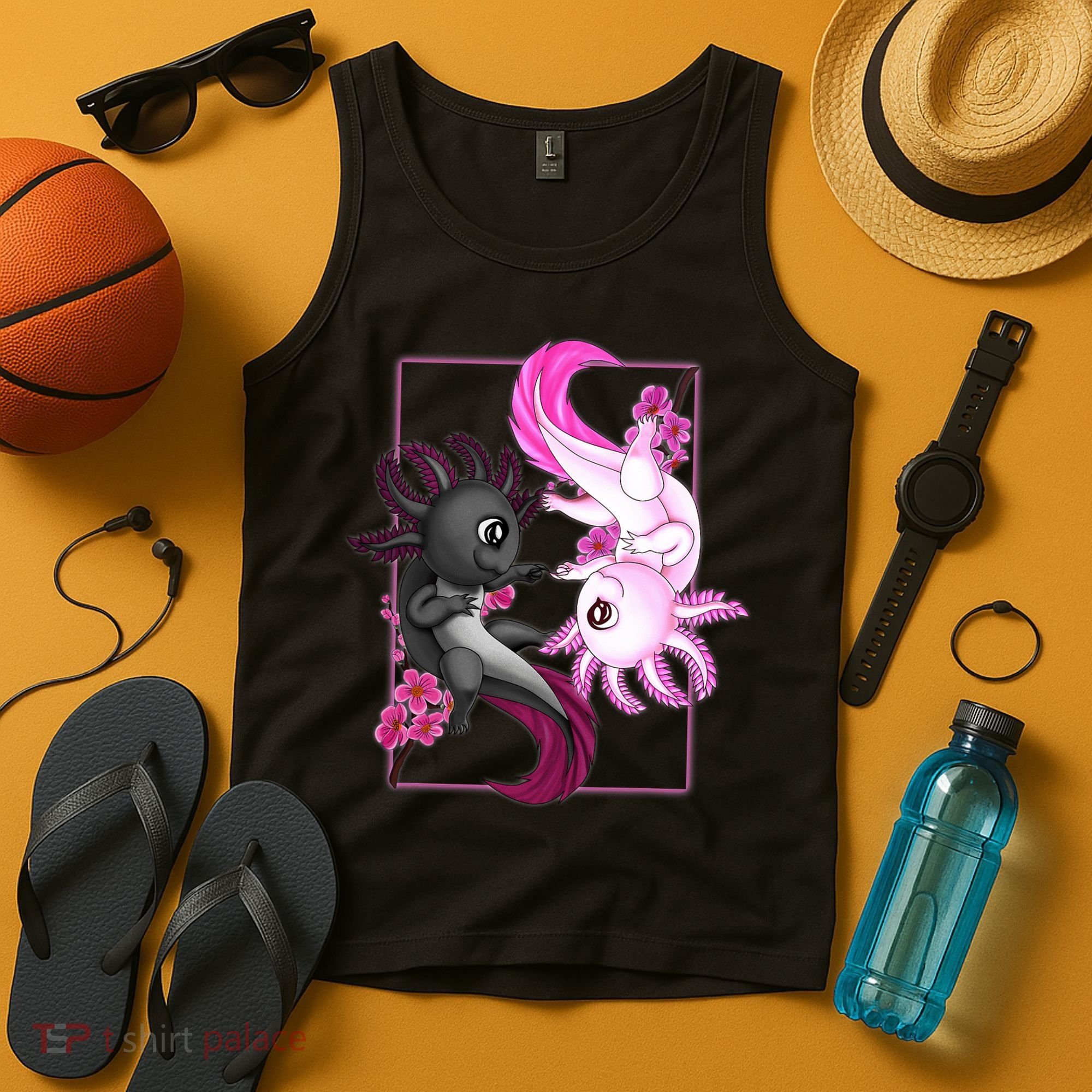 Cute Axolotl Yin Yang Plush Pets Cherry Blossom Tank Top