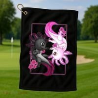 Cute Axolotl Yin Yang Plush Pets Cherry Blossom Golf Towel thumb 1