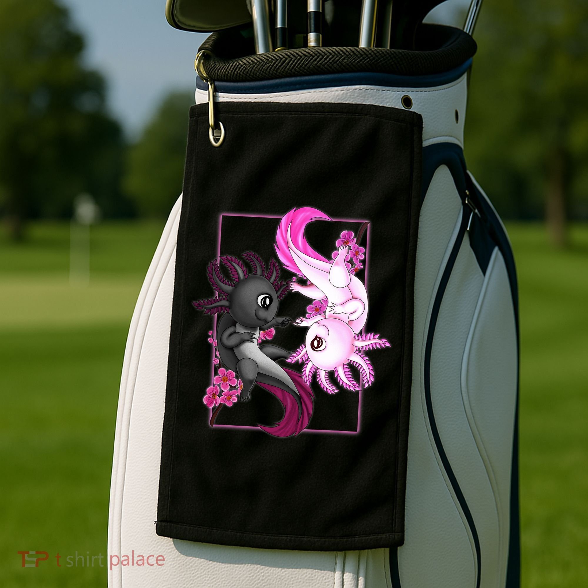 Cute Axolotl Yin Yang Plush Pets Cherry Blossom Golf Towel