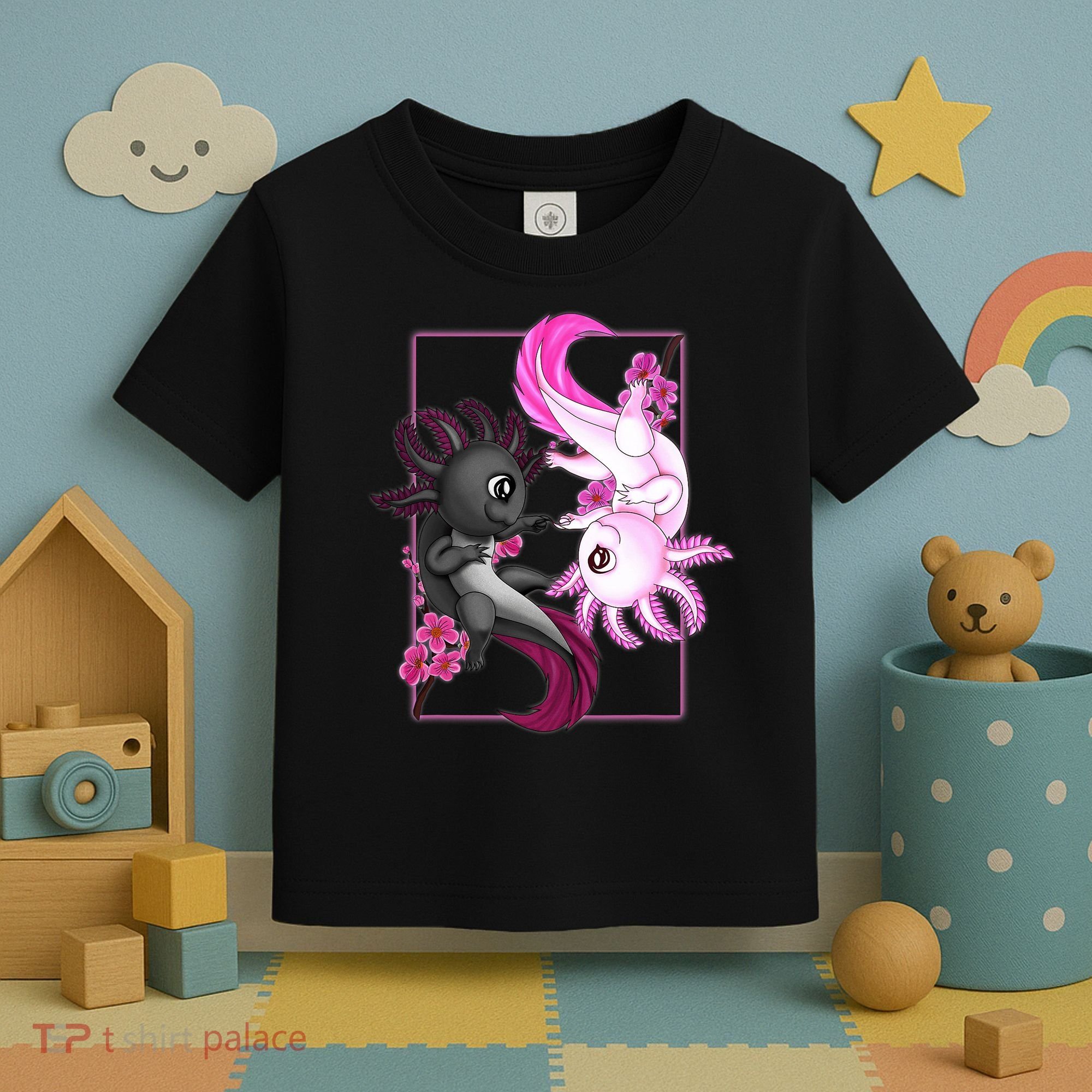 Cute Axolotl Yin Yang Plush Pets Cherry Blossom Toddler T-Shirt