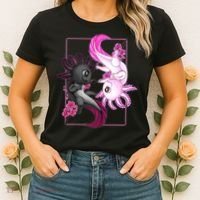 Cute Axolotl Yin Yang Plush Pets Cherry Blossom Women's T-Shirt thumb 2