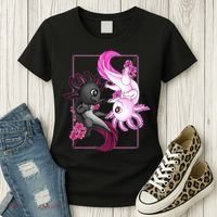 Cute Axolotl Yin Yang Plush Pets Cherry Blossom Women's T-Shirt thumb 3