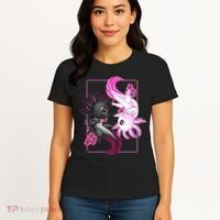 Cute Axolotl Yin Yang Plush Pets Cherry Blossom Women's T-Shirt thumb 4
