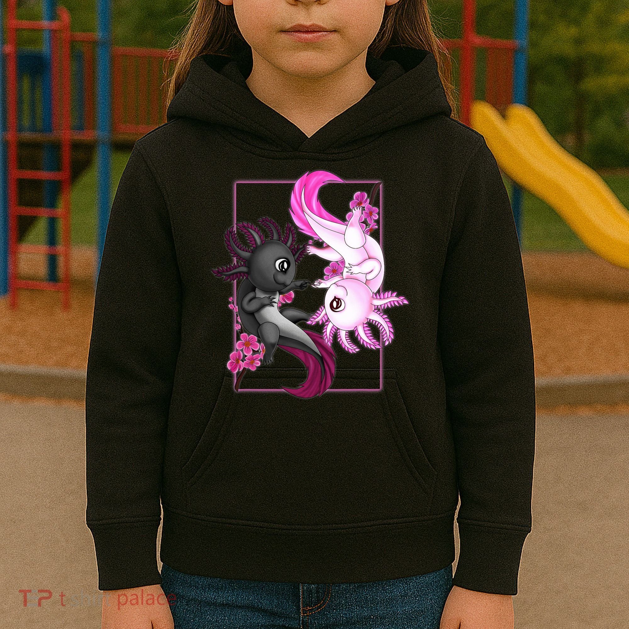 Cute Axolotl Yin Yang Plush Pets Cherry Blossom Kids Hoodie