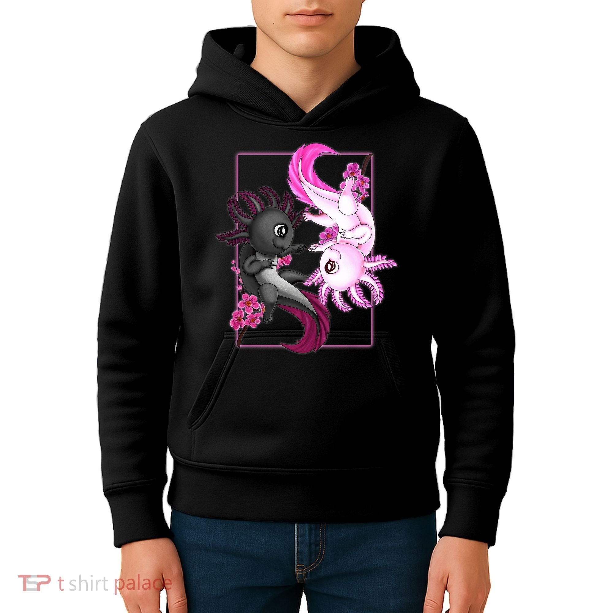 Cute Axolotl Yin Yang Plush Pets Cherry Blossom Kids Hoodie
