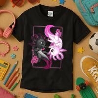 Cute Axolotl Yin Yang Plush Pets Cherry Blossom Kids T-Shirt thumb 3
