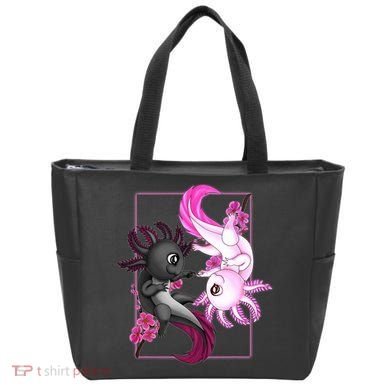 Cute Axolotl Yin Yang Plush Pets Cherry Blossom Tote Bag