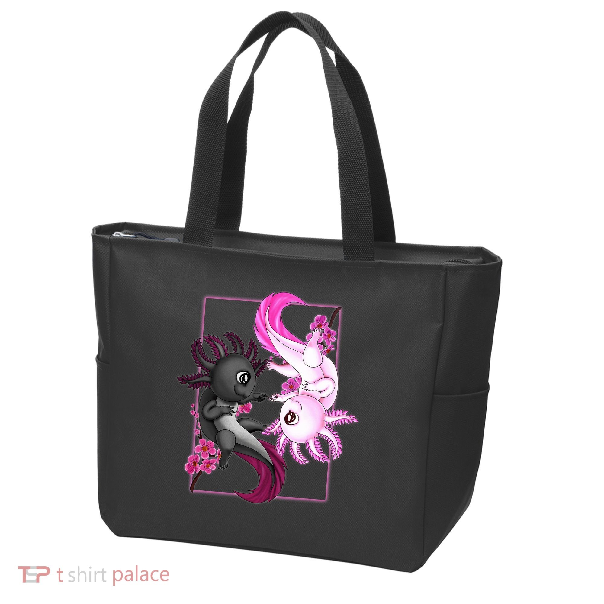 Cute Axolotl Yin Yang Plush Pets Cherry Blossom Tote Bag