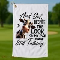 Cow And Yet Despite The Look On My Face Youre Still Talking Golf Towel thumb 1