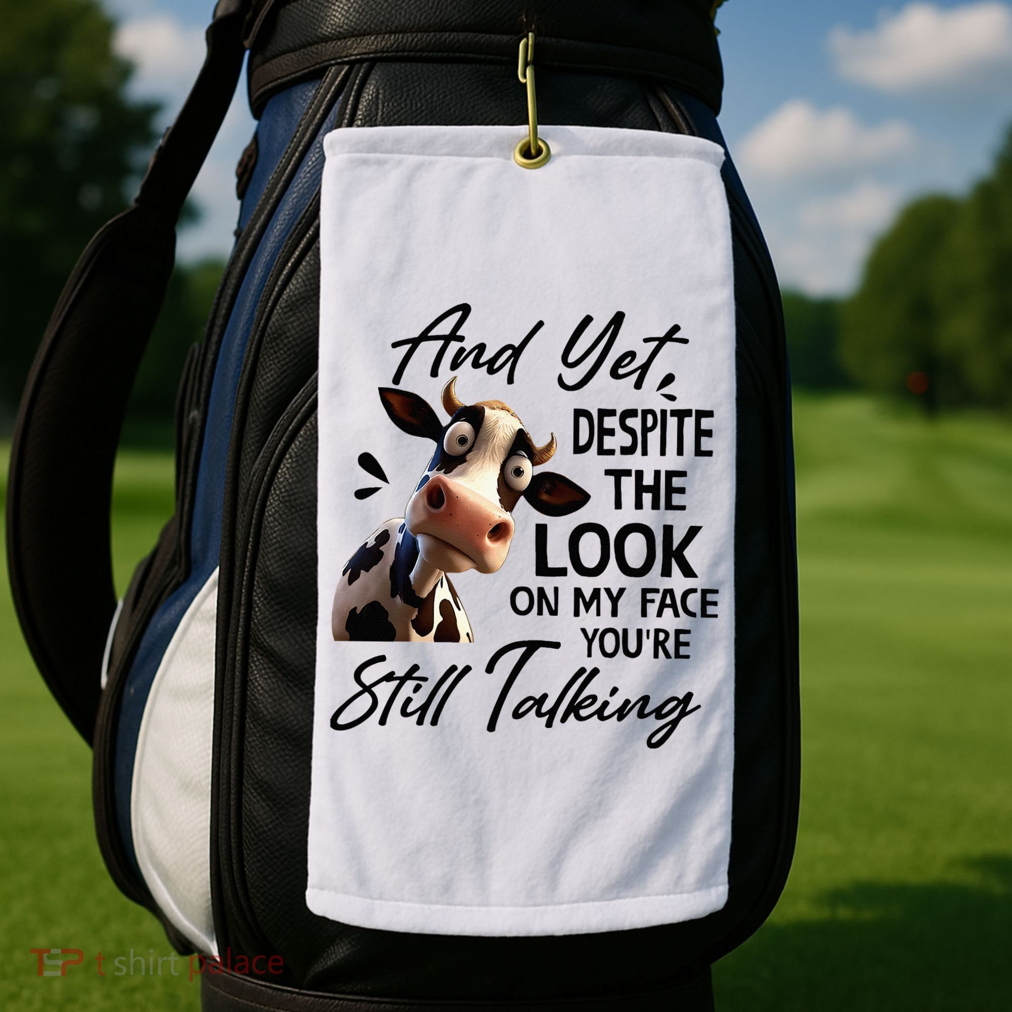 Cow And Yet Despite The Look On My Face Youre Still Talking Golf Towel