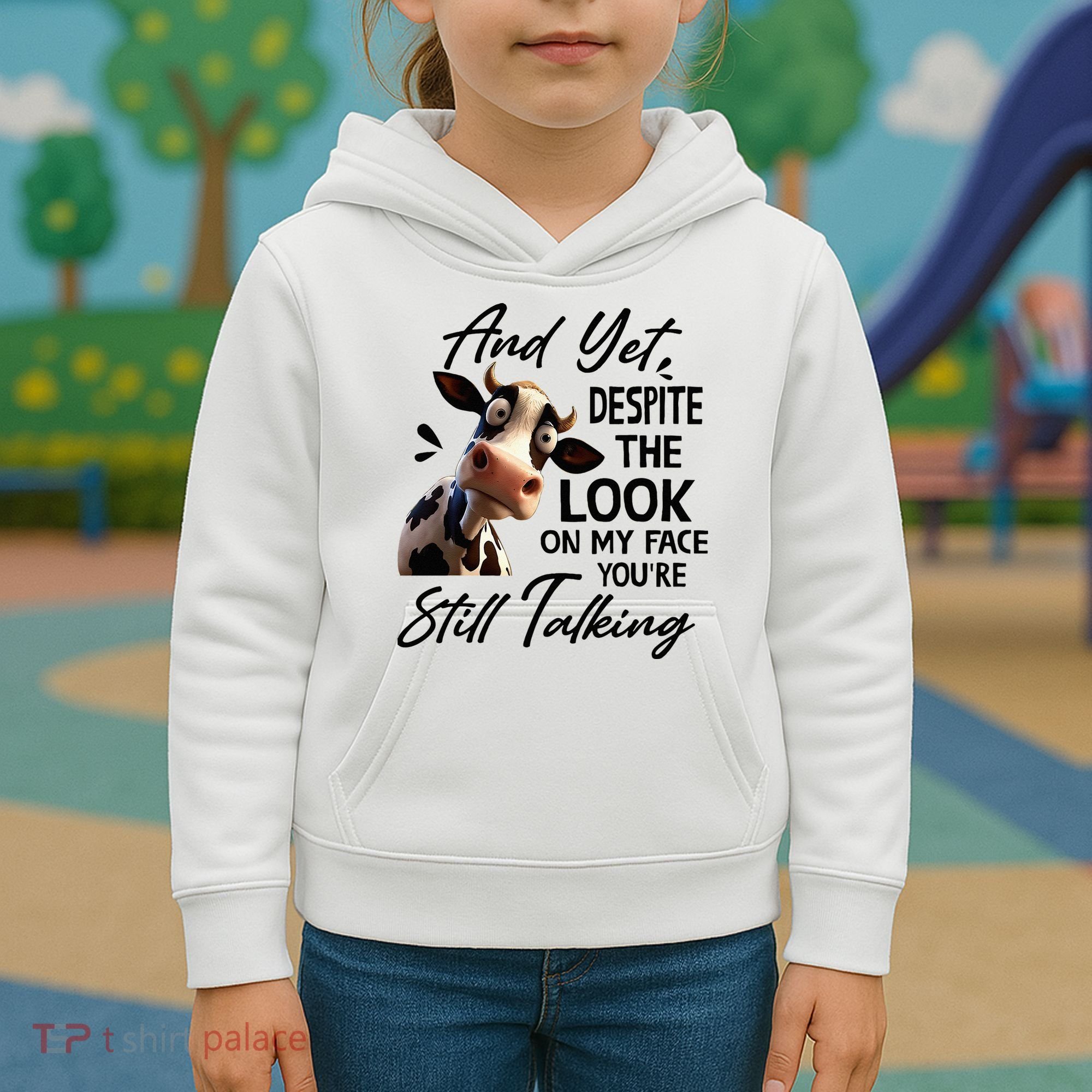 Cow And Yet Despite The Look On My Face Youre Still Talking Kids Hoodie