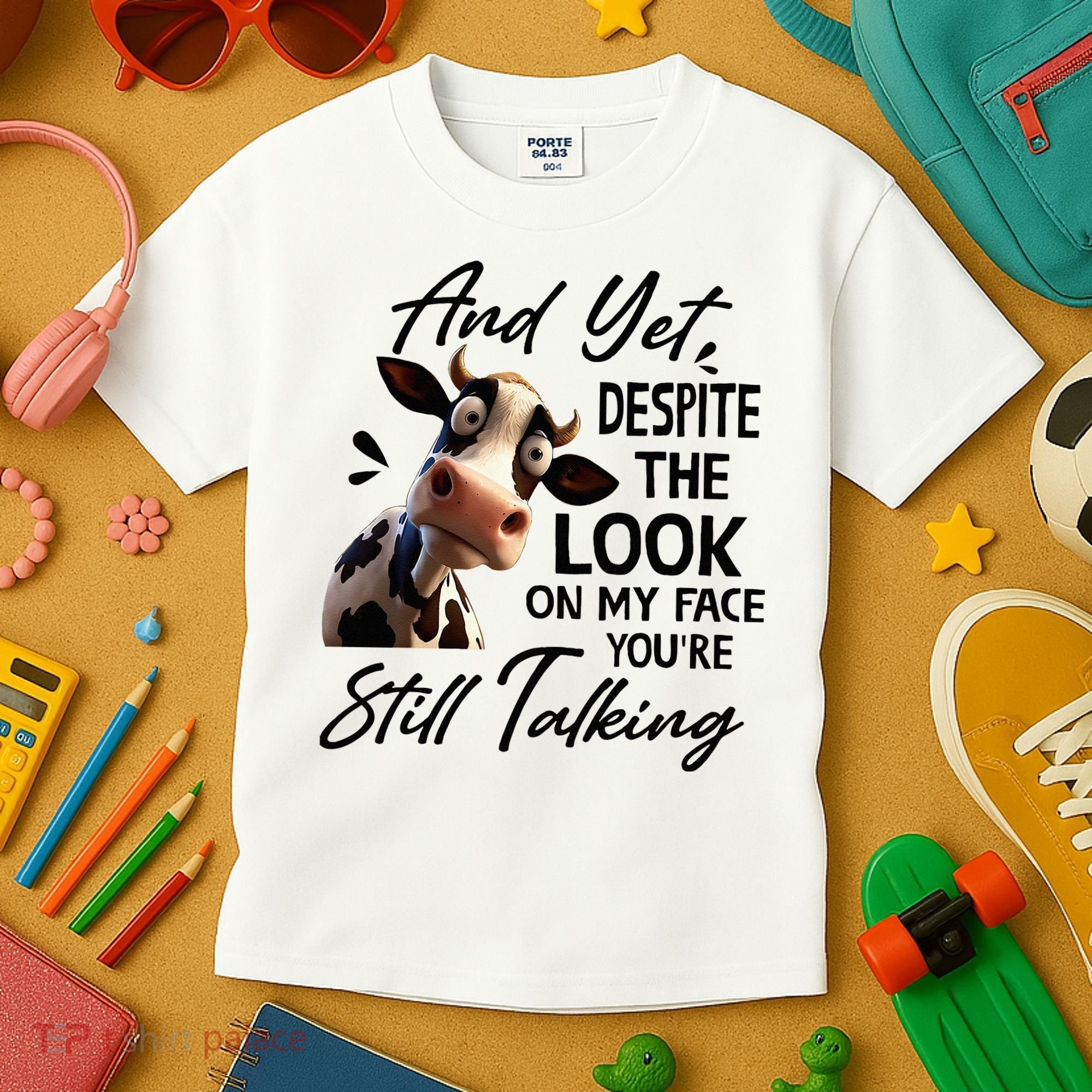 Cow And Yet Despite The Look On My Face Youre Still Talking Kids T-Shirt