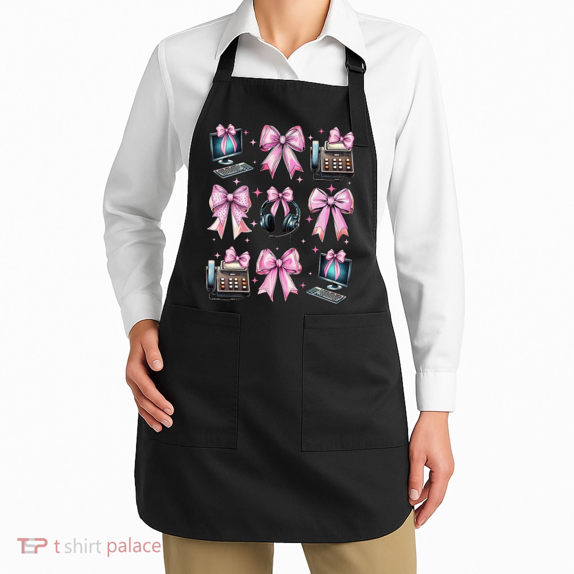 Coquette Bow 911 Dispatcher Operator Computer Telephone Apron
