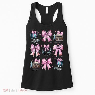 Coquette Bow 911 Dispatcher Operator Computer Telephone Women's Tank Top