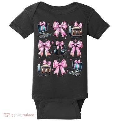 Coquette Bow 911 Dispatcher Operator Computer Telephone Baby Bodysuit