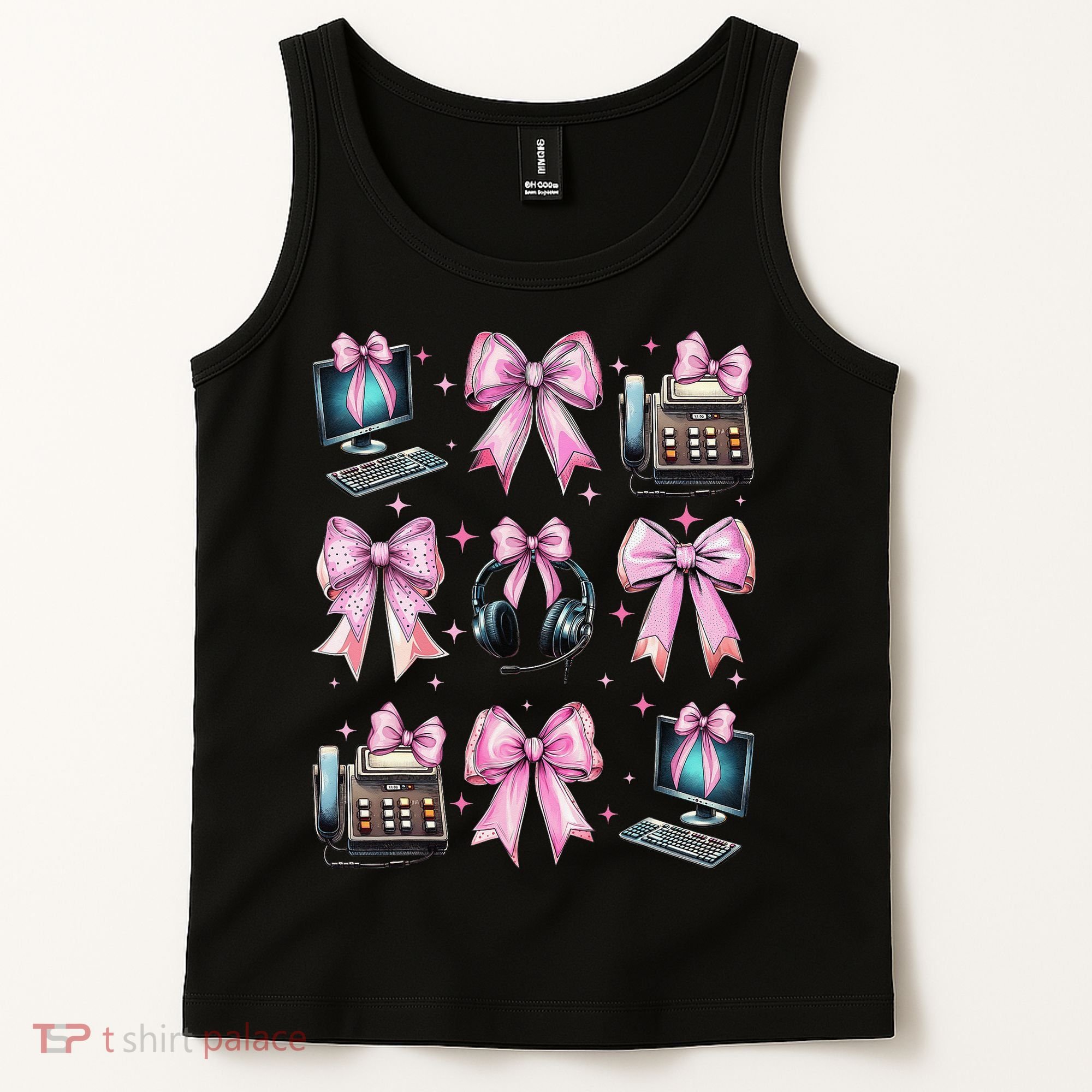 Coquette Bow 911 Dispatcher Operator Computer Telephone Tank Top