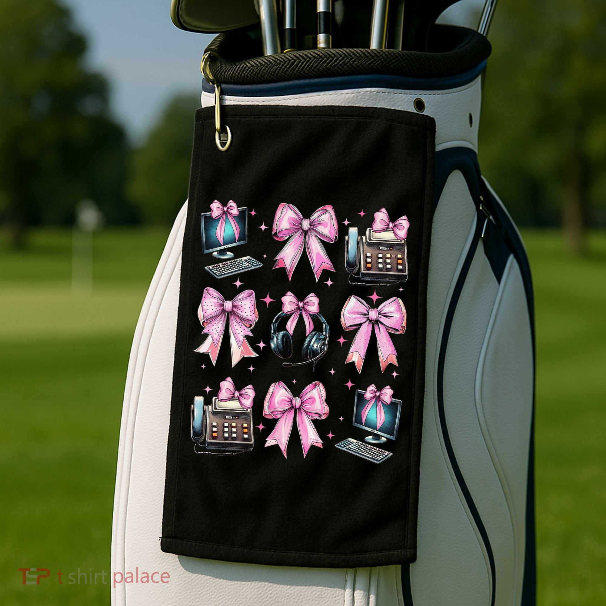 Coquette Bow 911 Dispatcher Operator Computer Telephone Golf Towel