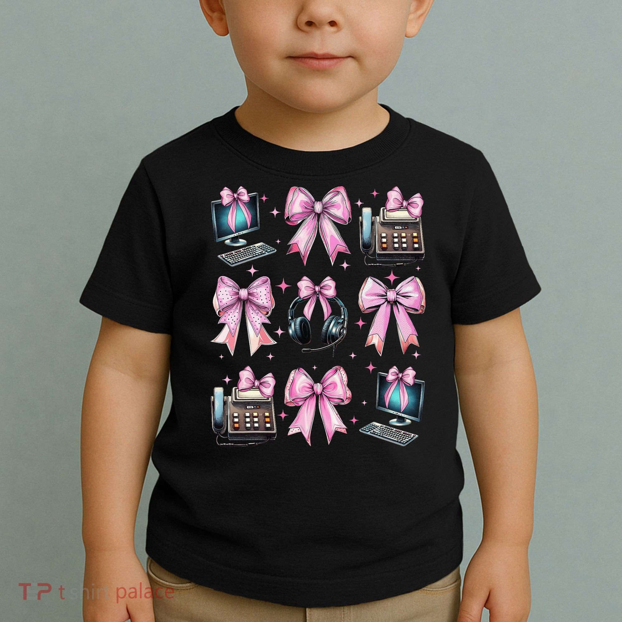 Coquette Bow 911 Dispatcher Operator Computer Telephone Toddler T-Shirt