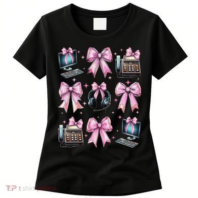 Coquette Bow 911 Dispatcher Operator Computer Telephone Women's T-Shirt
