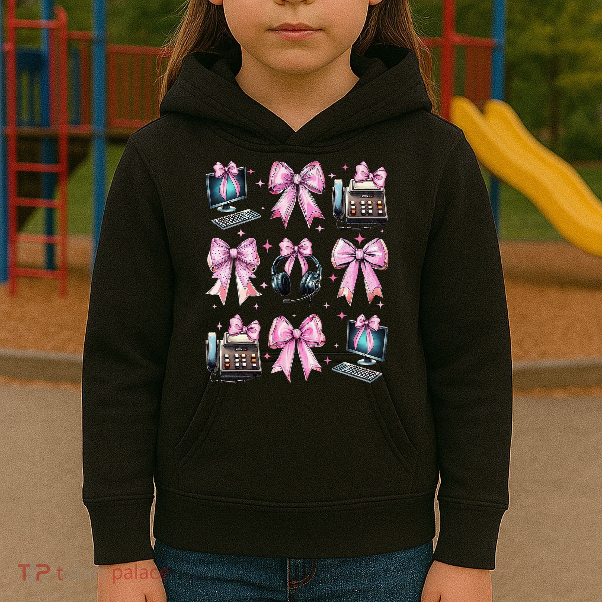 Coquette Bow 911 Dispatcher Operator Computer Telephone Kids Hoodie