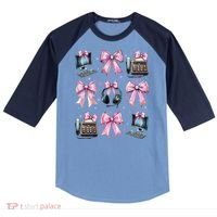 Coquette Bow 911 Dispatcher Operator Computer Telephone Raglan Baseball Sleeve Shirt thumb 0
