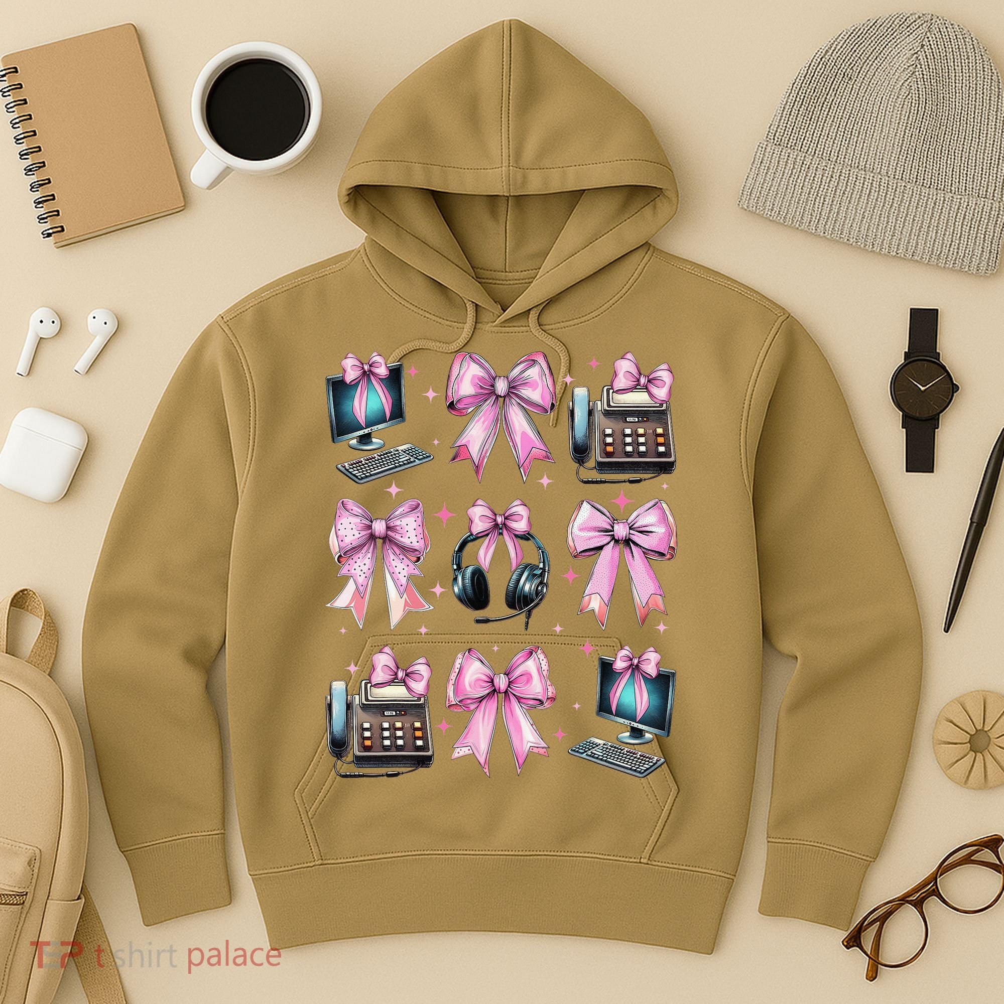 Coquette Bow 911 Dispatcher Operator Computer Telephone Hoodie