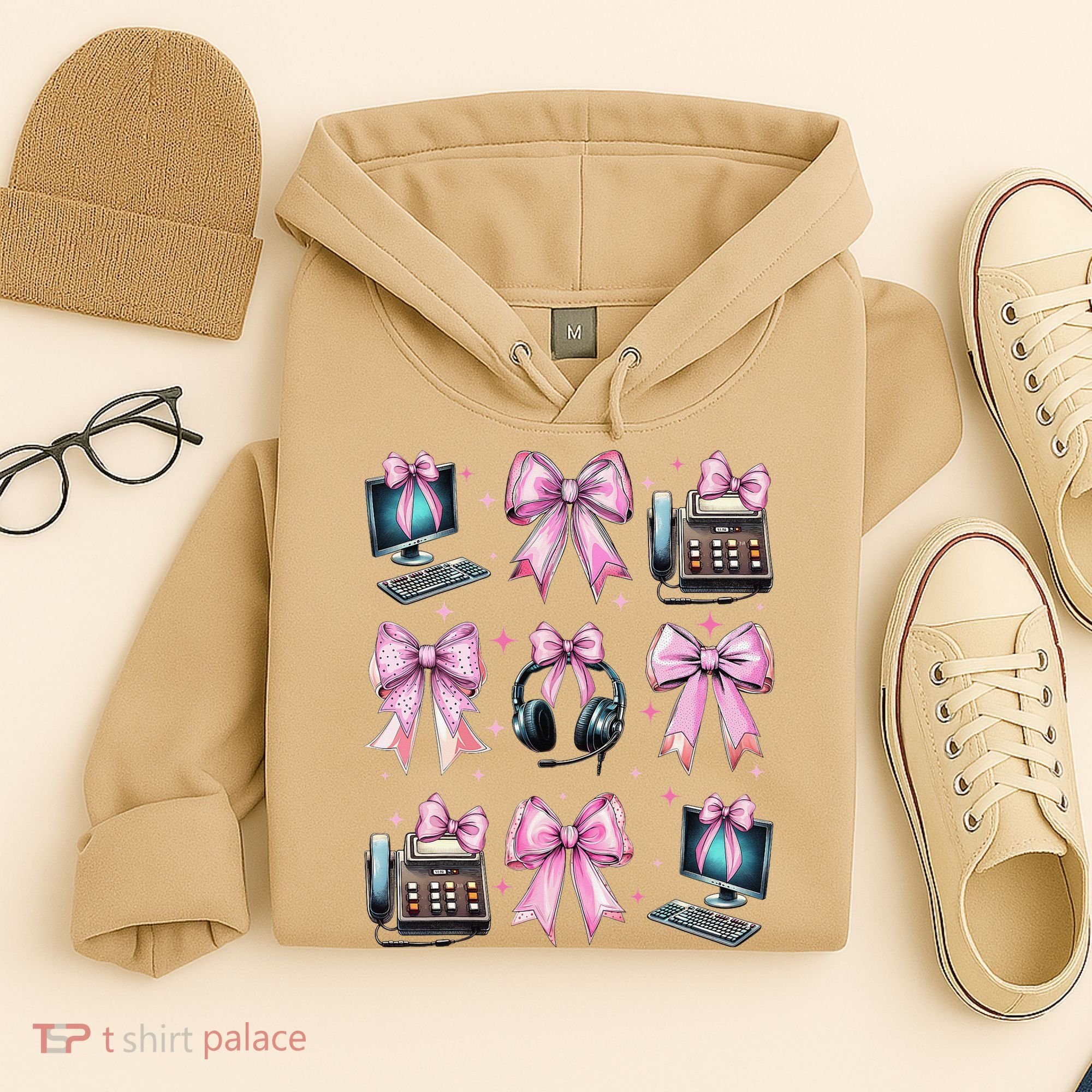Coquette Bow 911 Dispatcher Operator Computer Telephone Hoodie