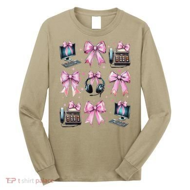 Coquette Bow 911 Dispatcher Operator Computer Telephone Long Sleeve Shirt
