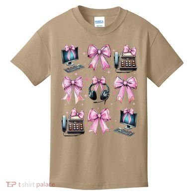 Coquette Bow 911 Dispatcher Operator Computer Telephone Kids T-Shirt