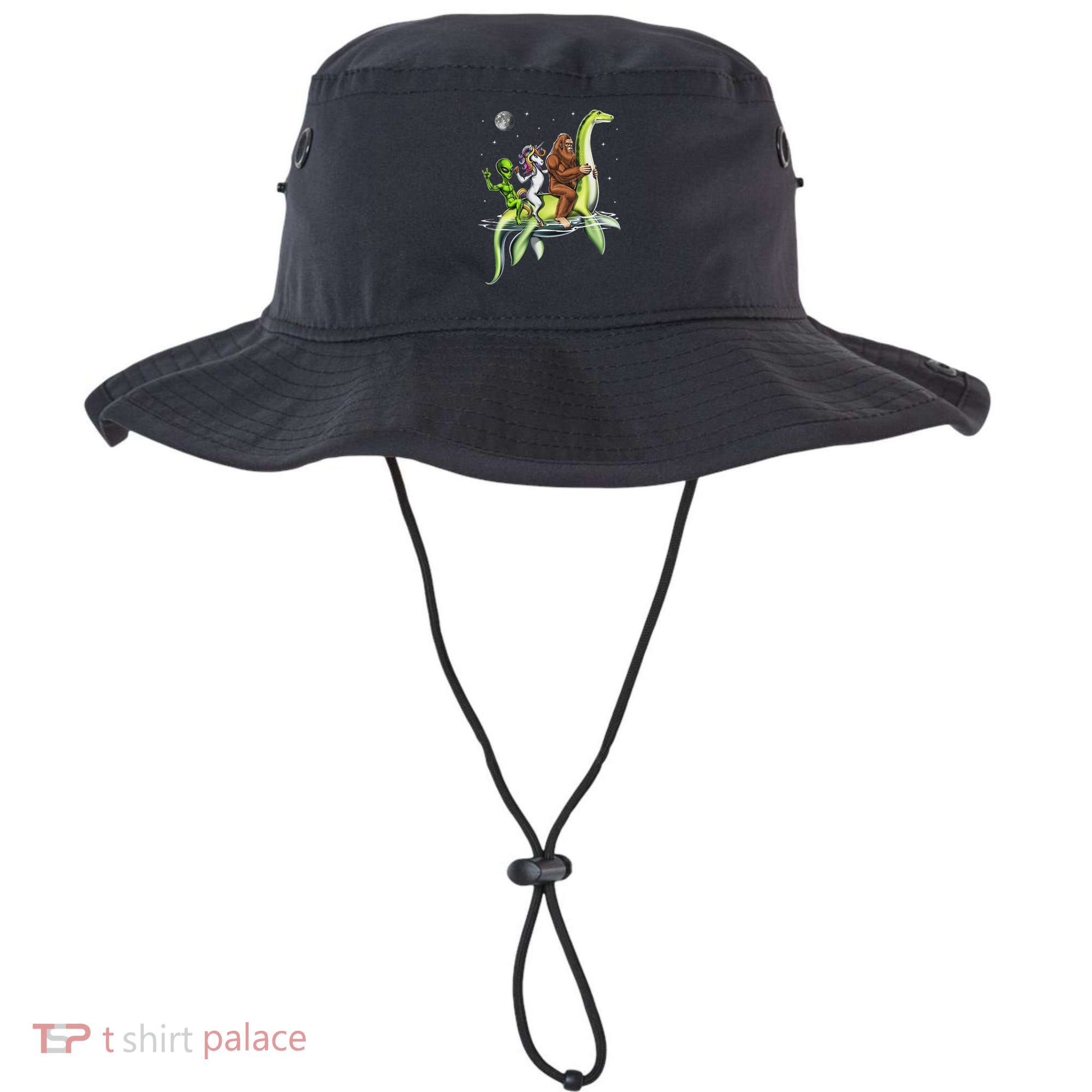 Cryptids Bigfoot Alien Unicorn Riding Loch Ness Monster Bucket Hat