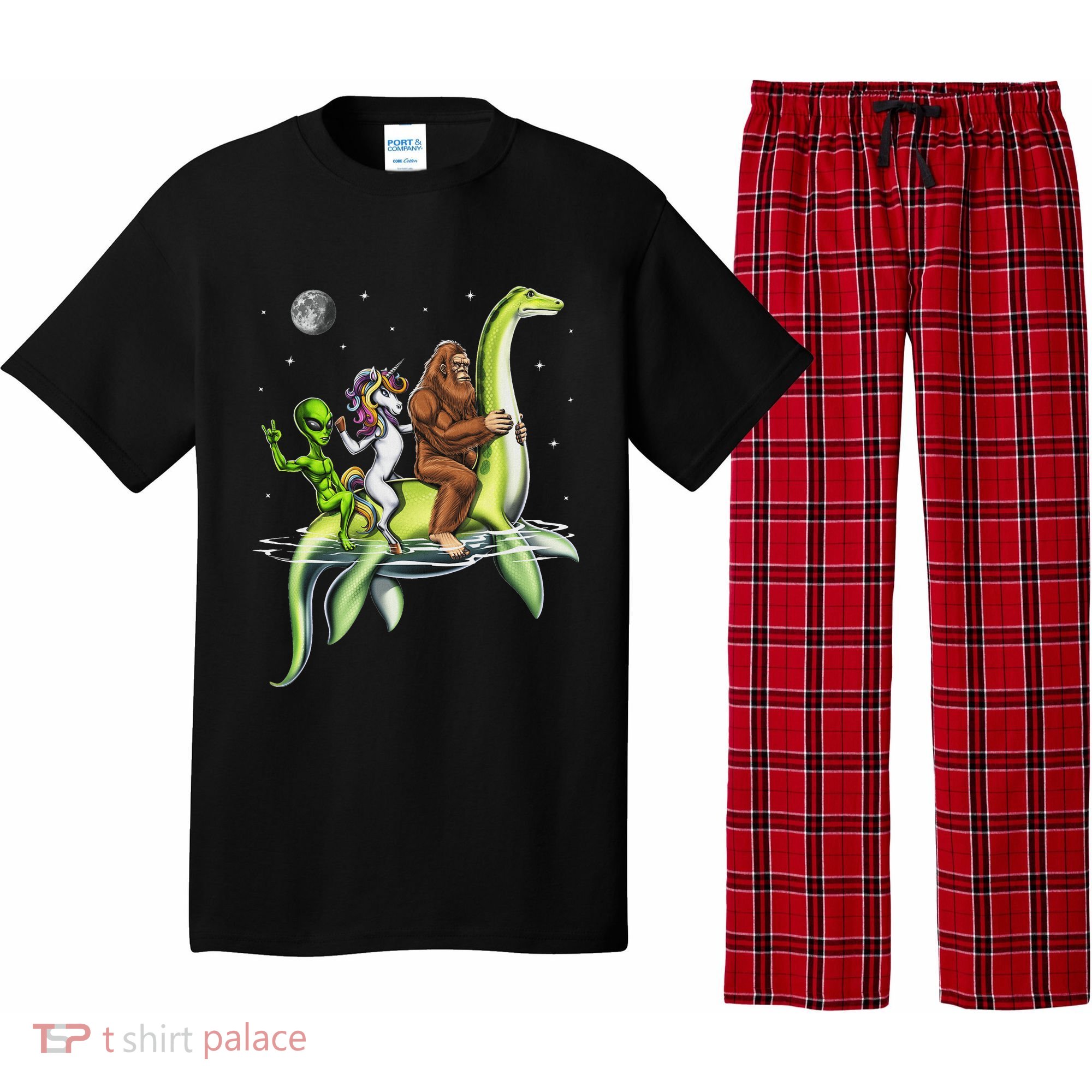 Cryptids Bigfoot Alien Unicorn Riding Loch Ness Monster Pajama Set
