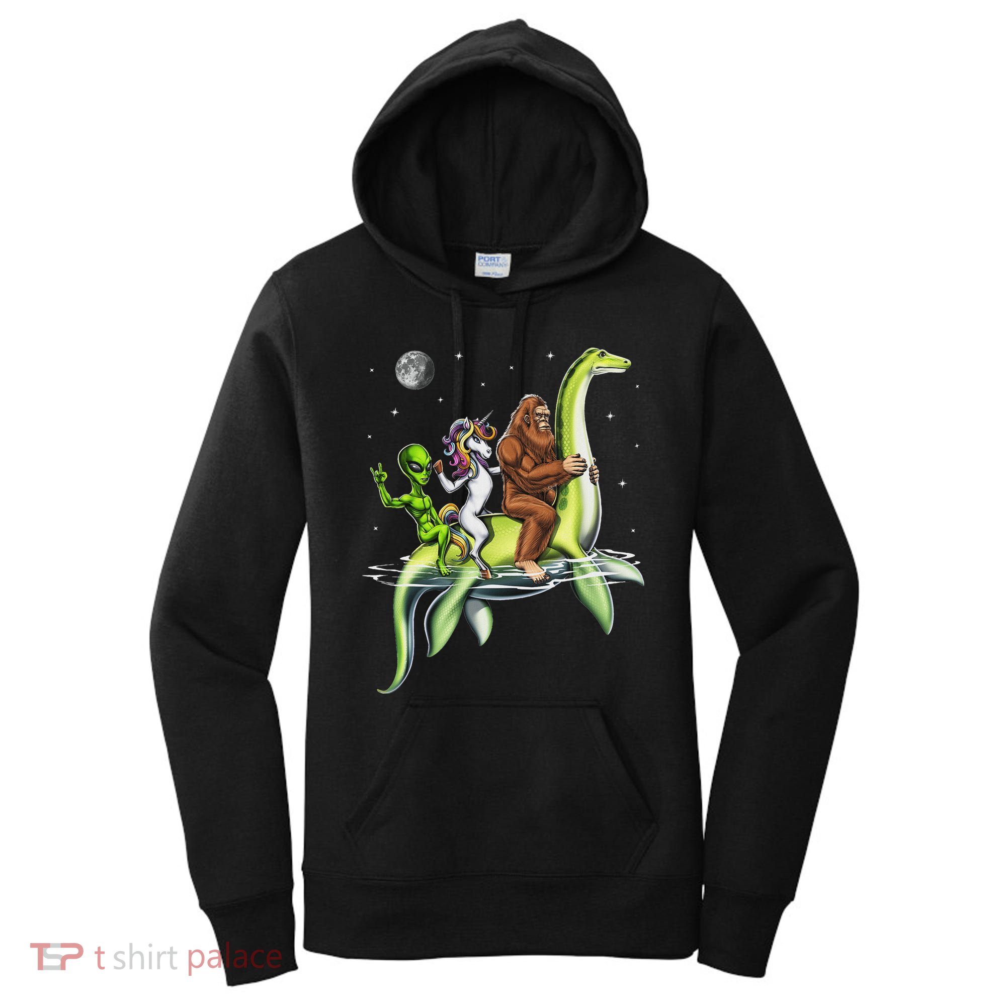 Cryptids Bigfoot Alien Unicorn Riding Loch Ness Monster Women's Hoodie