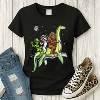 Cryptids Bigfoot Alien Unicorn Riding Loch Ness Monster Women's T-Shirt thumb 3