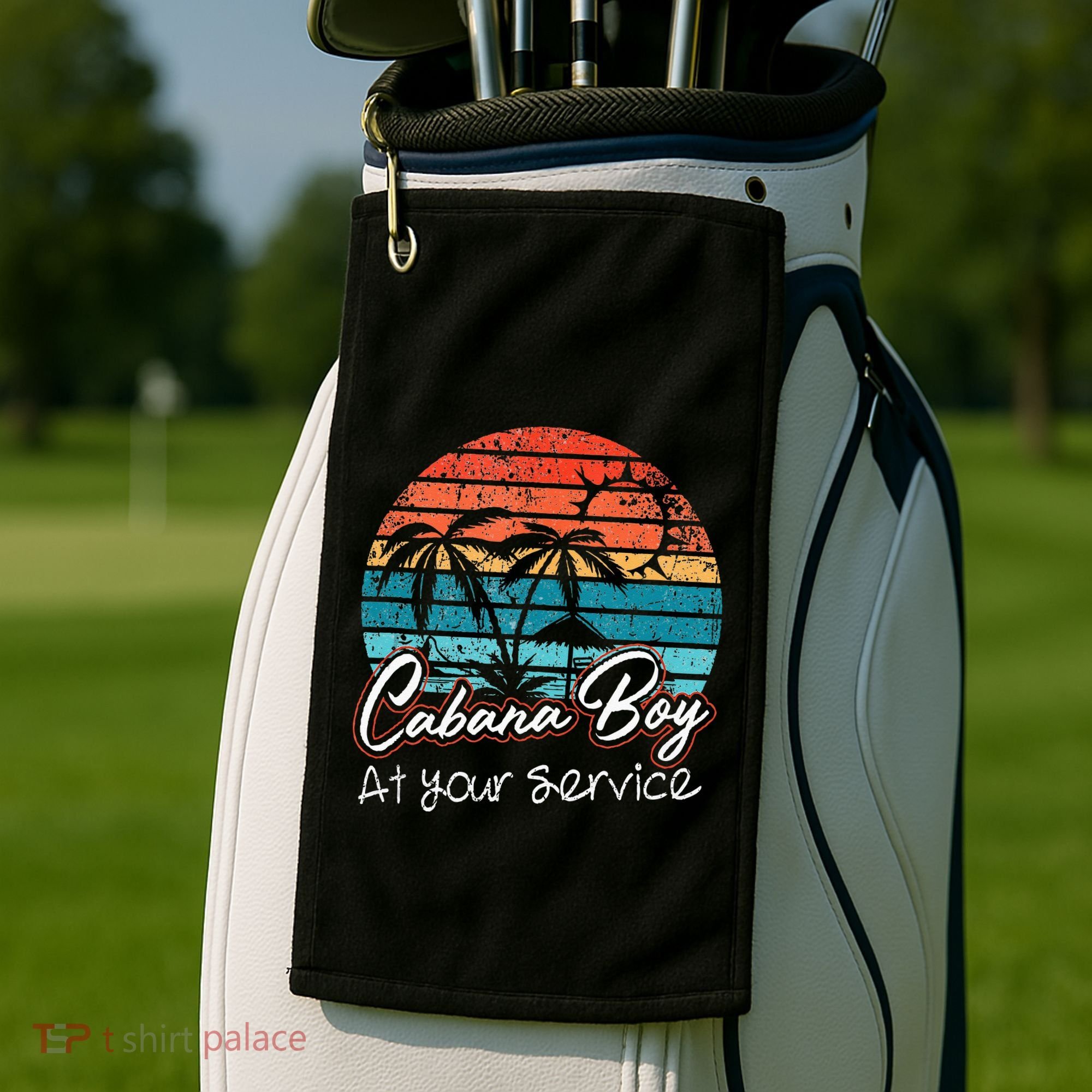 CABANA BOY AT YOUR SERVICE POOL PARTY BOY BARTENDER FUNNY Golf Towel