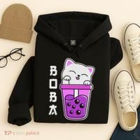Cat Boba Anime Bubble Tea Neko Kawaii  Hoodie thumb 4
