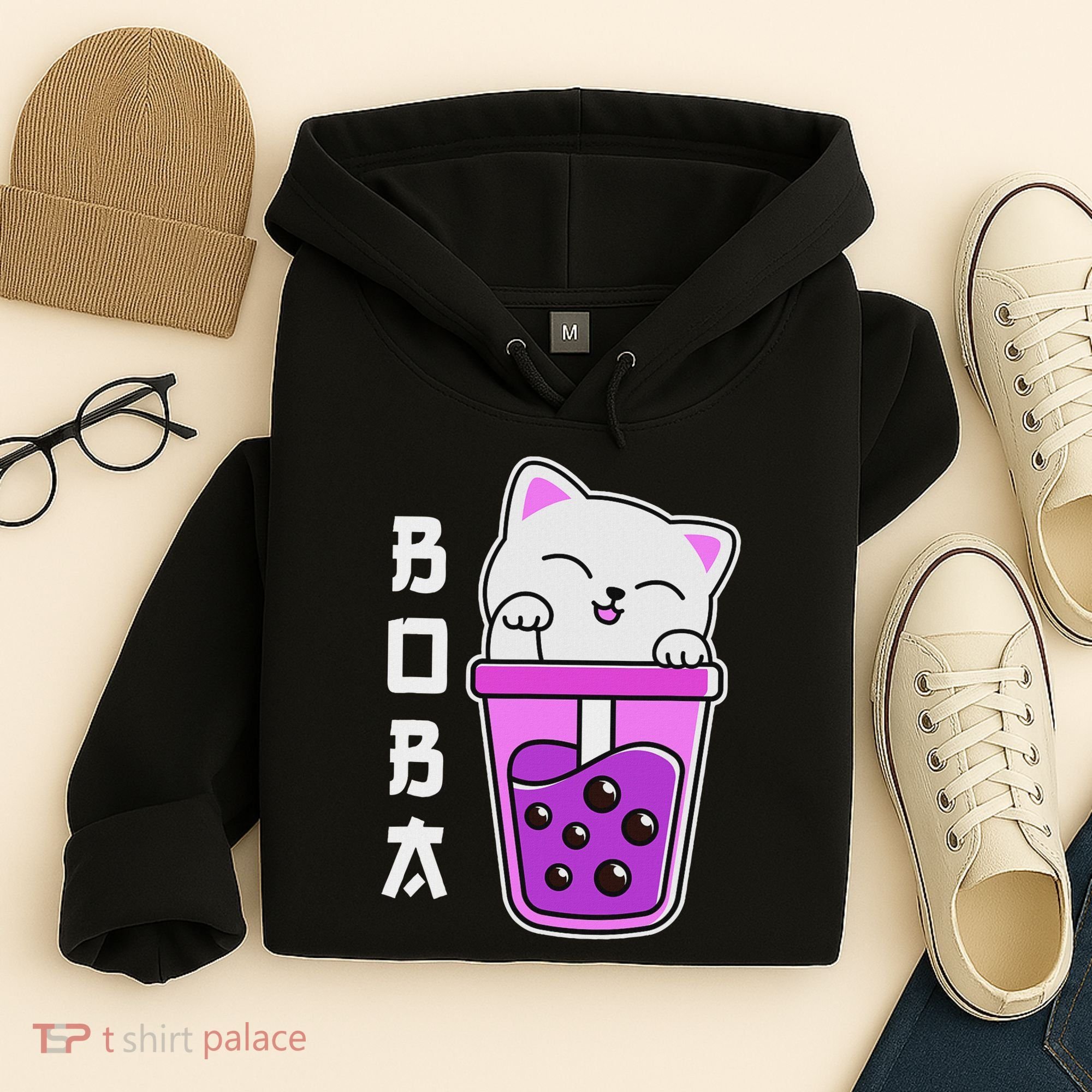 Cat Boba Anime Bubble Tea Neko Kawaii  Hoodie