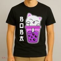Cat Boba Anime Bubble Tea Neko Kawaii  T-Shirt thumb 3