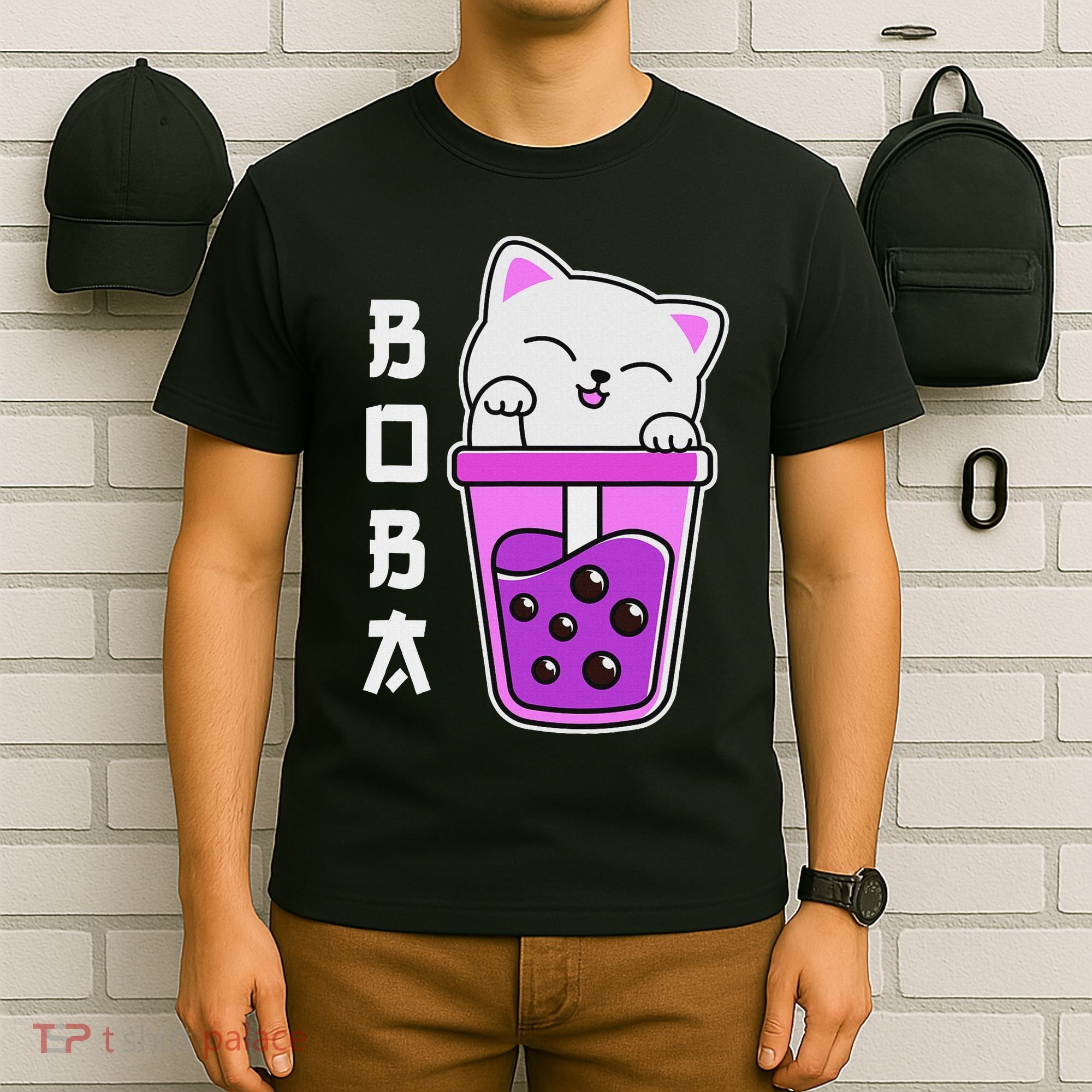 Cat Boba Anime Bubble Tea Neko Kawaii  T-Shirt